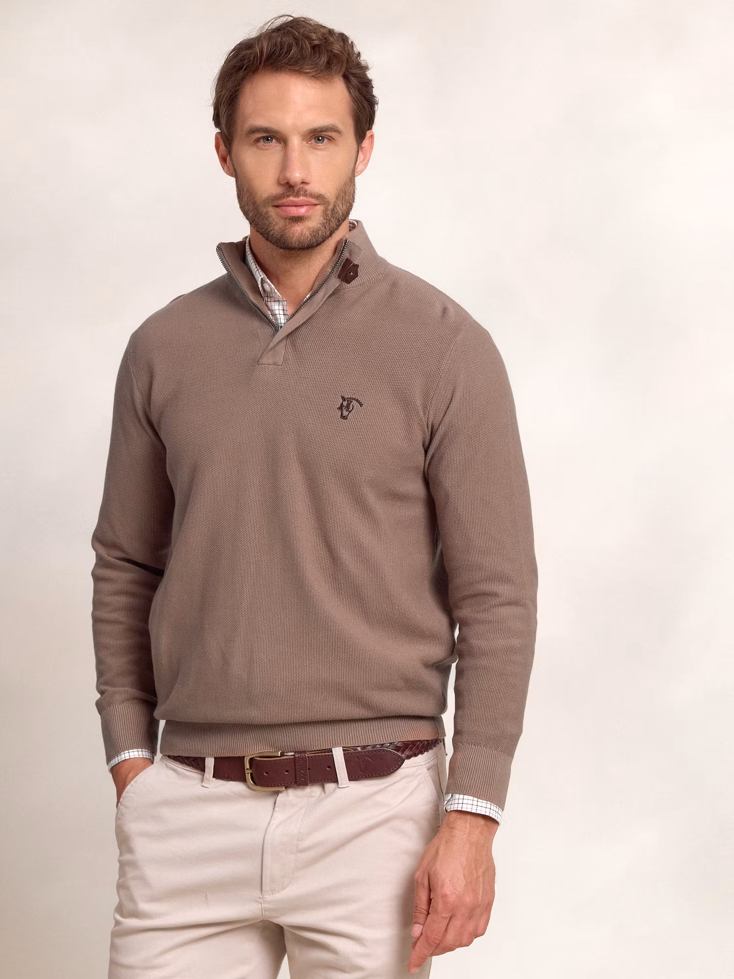 Half-Zip Structured Sweater | Taupe