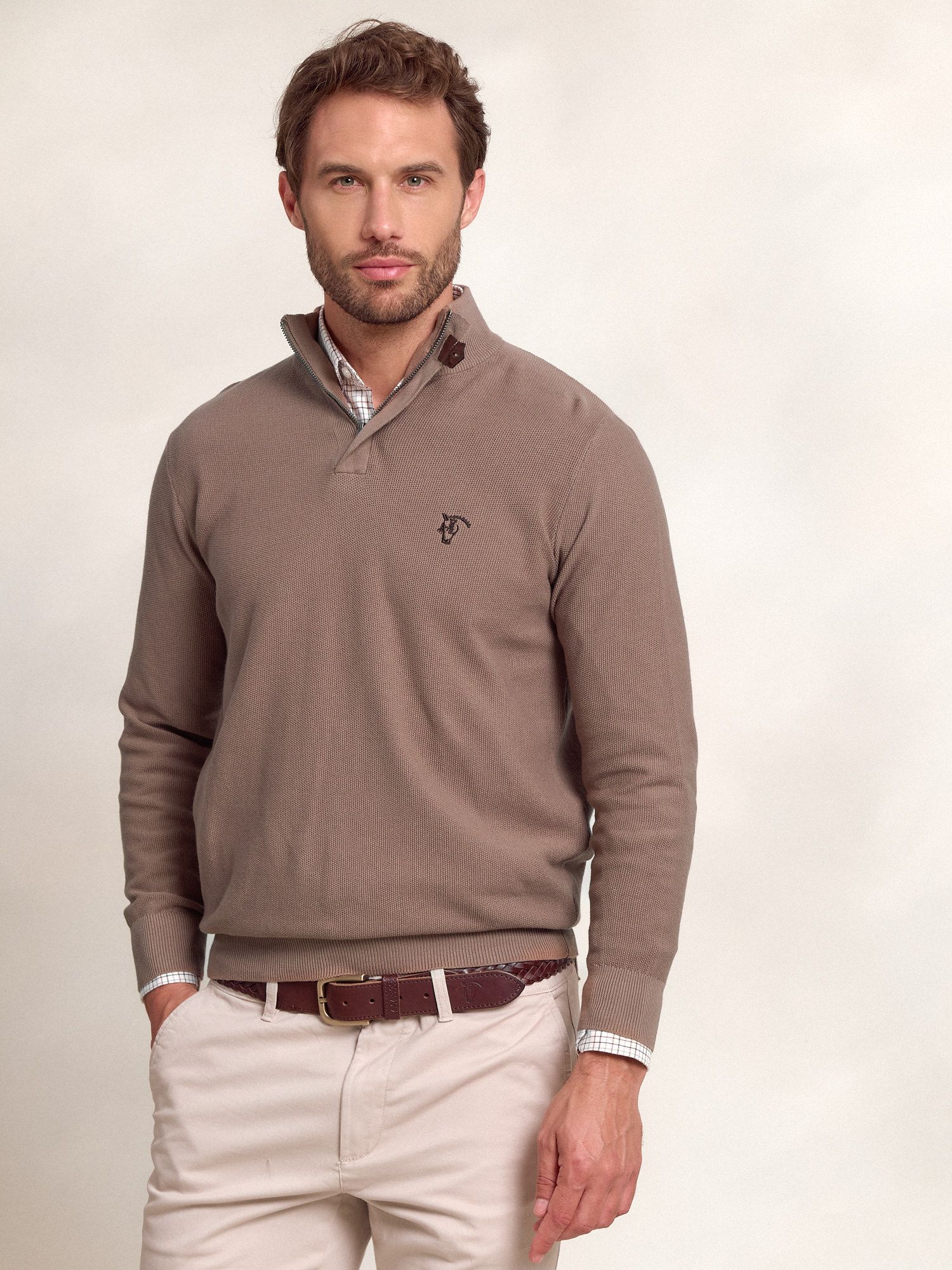 Jersey de Media Cremallera de Estructura | Taupe