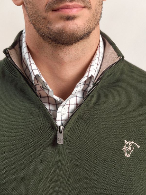 Suéter meio zíper Contrastante | Musgo