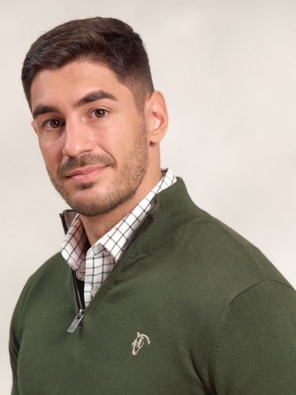 Suéter meio zíper Contrastante | Musgo