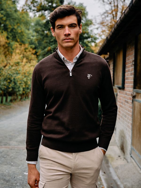 Suéter meio zíper Contrastante | Moka