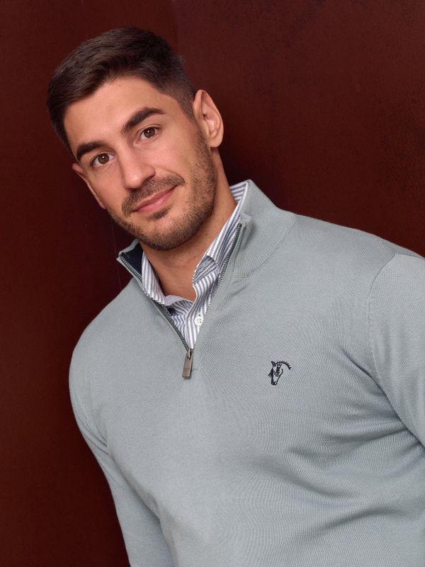 Suéter meio zíper contrastante | Zafiro 