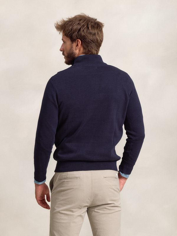 Suéter Trançado com Meio Zíper | Marino
