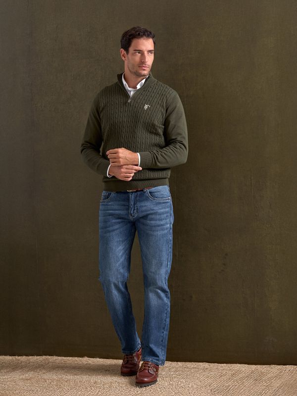 Suéter Trançado com Meio Zíper | Caza