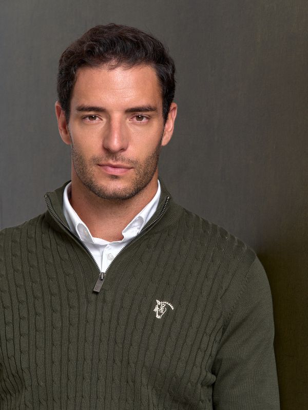 Suéter Trançado com Meio Zíper | Caza