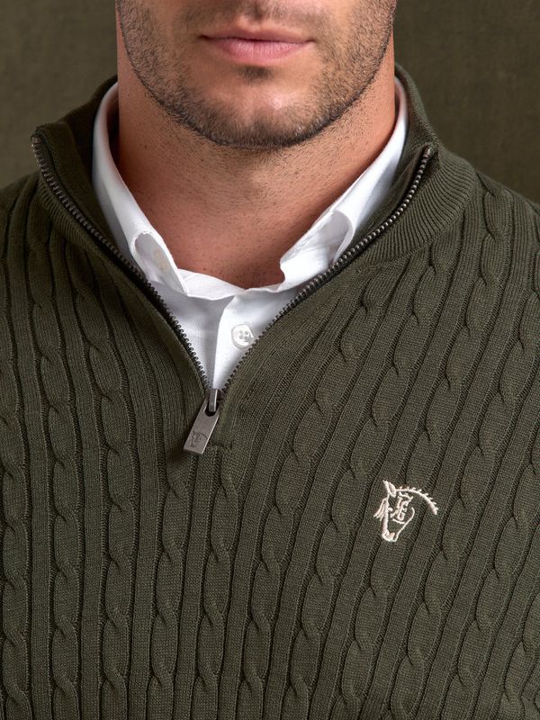 Suéter Trançado com Meio Zíper | Caza