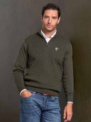 Half-Zip Cable Knit Sweater | Caza