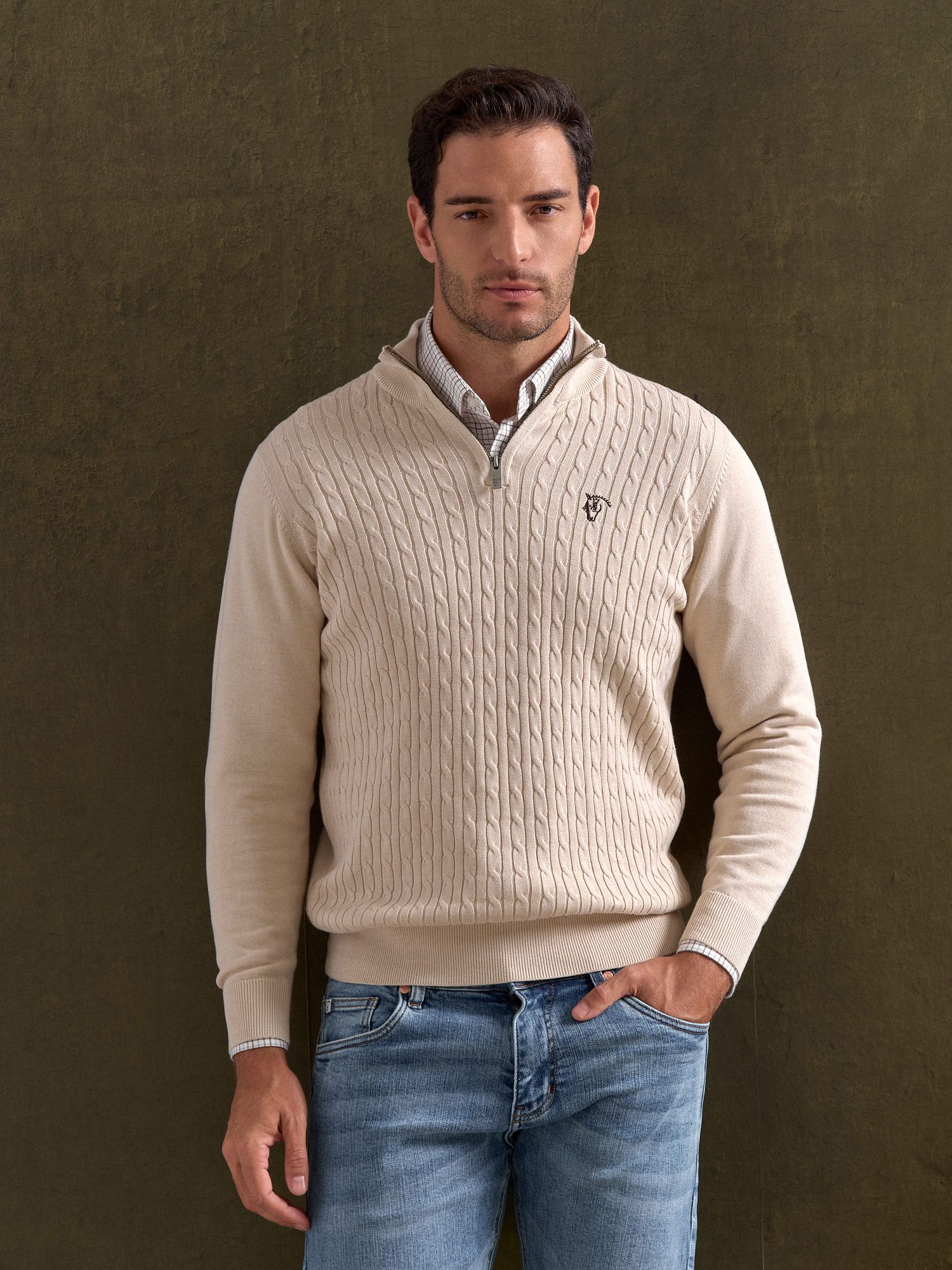 Half-Zip Cable Knit Sweater | Nude