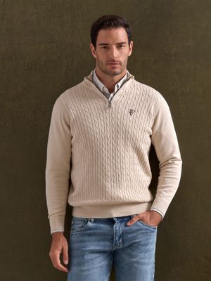 Half-Zip Cable Knit Sweater | Nude