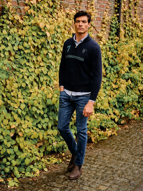 Suéter Número com Meio Zíper | Marino