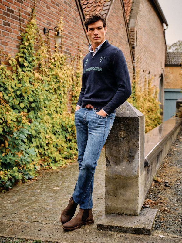 Suéter Número com Meio Zíper | Marino