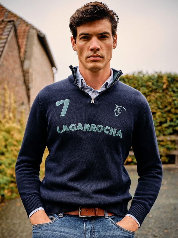 Suéter Número com Meio Zíper | Marino