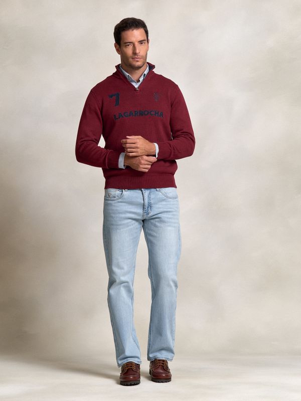 Suéter Número com Meio Zíper | Burgundy 