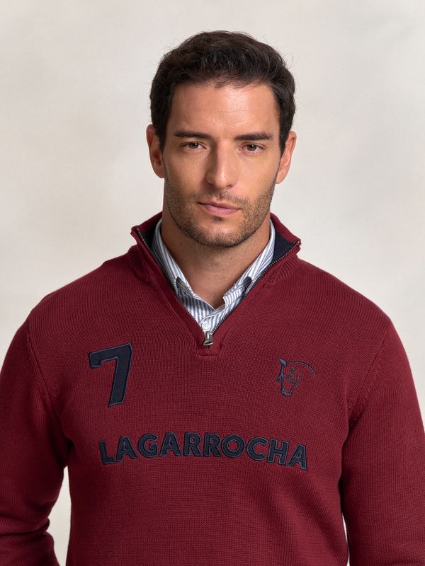 Suéter Número com Meio Zíper | Burgundy 