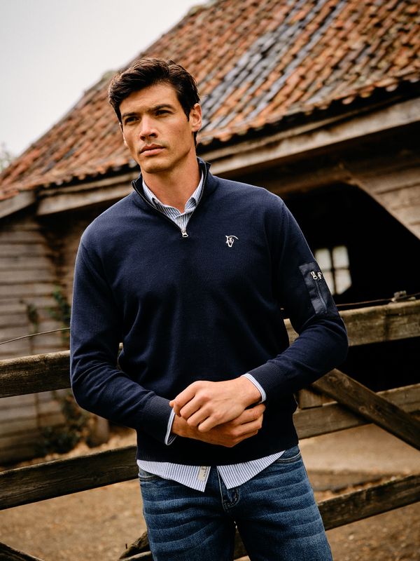 Suéter com Meio Zíper e bolso | Marino