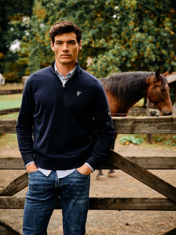 Suéter com Meio Zíper e bolso | Marino