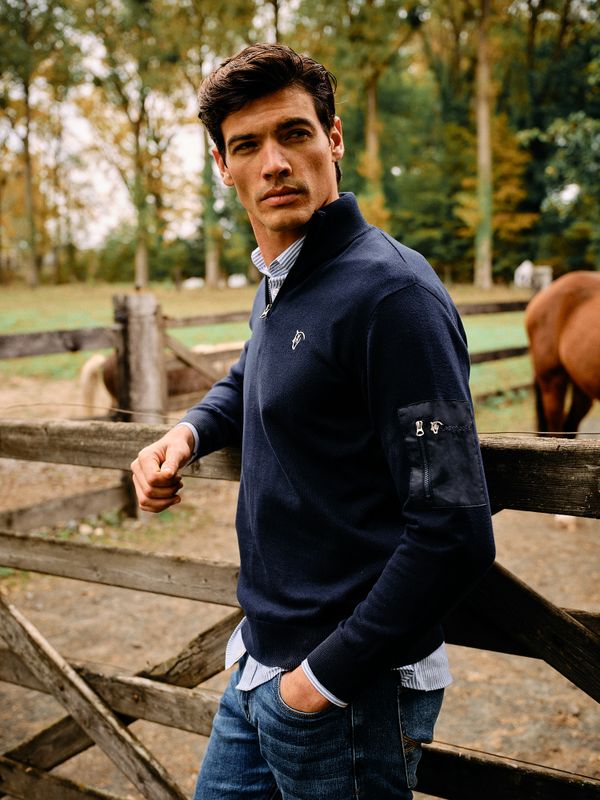 Suéter com Meio Zíper e bolso | Marino