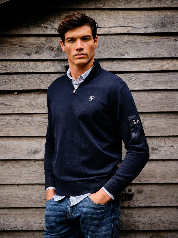 Suéter com Meio Zíper e bolso | Marino