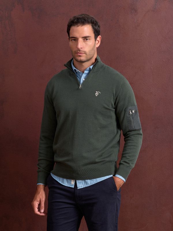 Suéter com Meio Zíper e bolso | Abeto