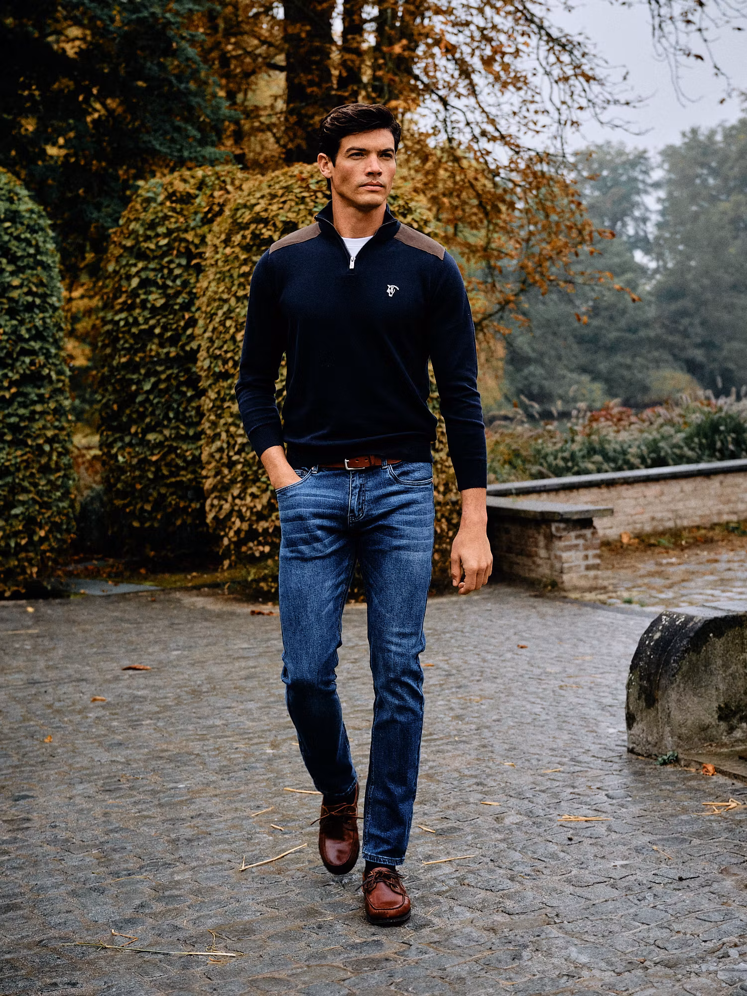 Pull Demi-Fermeture Éclair en Velours Côtelé | Marino