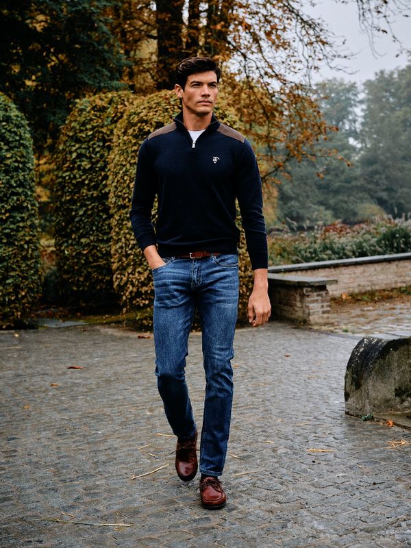 Suéter meio zíper veludo cotelê | Marino