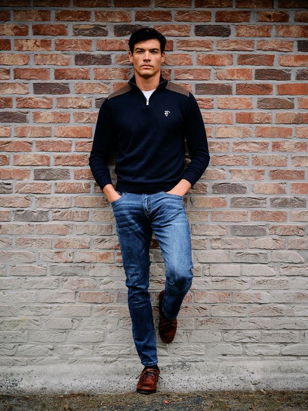 Suéter meio zíper veludo cotelê | Marino