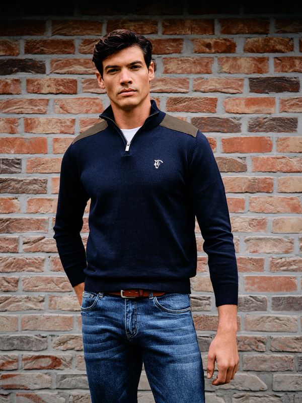 Suéter meio zíper veludo cotelê | Marino