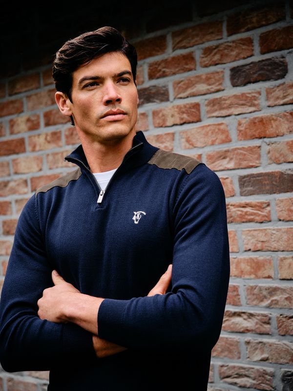 Suéter meio zíper veludo cotelê | Marino