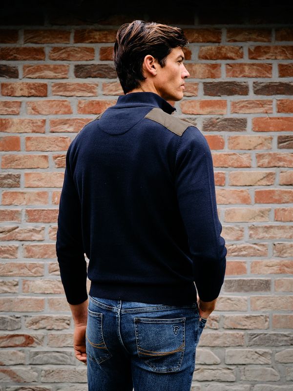 Suéter meio zíper veludo cotelê | Marino