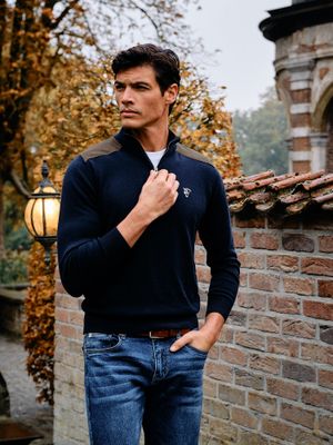 Suéter meio zíper veludo cotelê | Marino