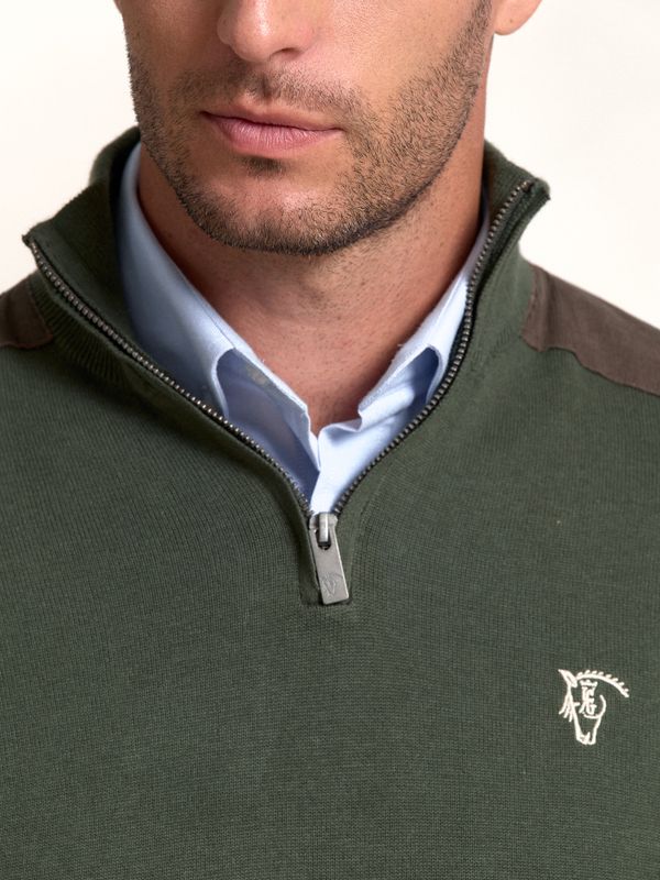 Suéter meio zíper veludo cotelê | Musgo 