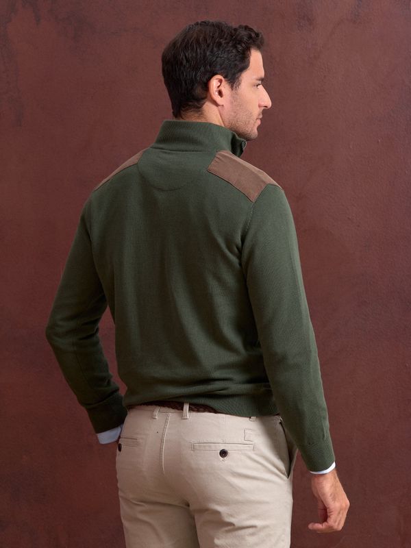 Suéter meio zíper veludo cotelê | Musgo 