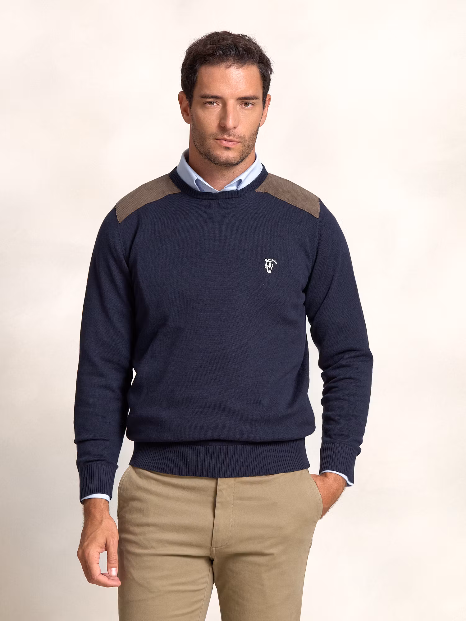 Pull-over col rond avec Détail en Velours Côtelé | Marino