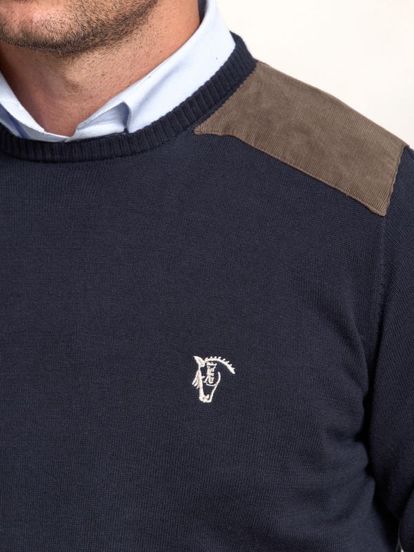 Suéter de gola redonda com Detalhe em Veludo Cotelê | Marino