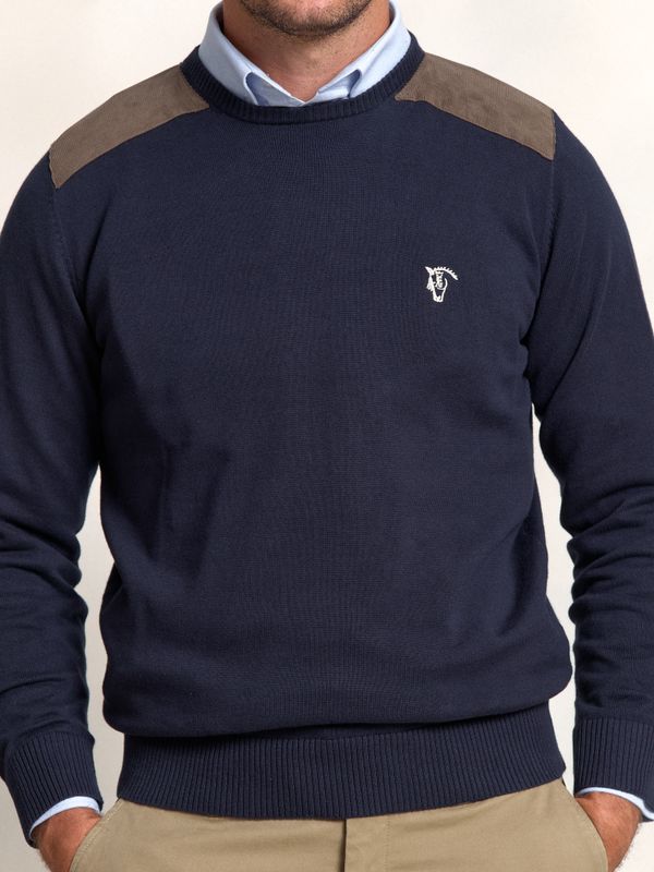 Suéter de gola redonda com Detalhe em Veludo Cotelê | Marino