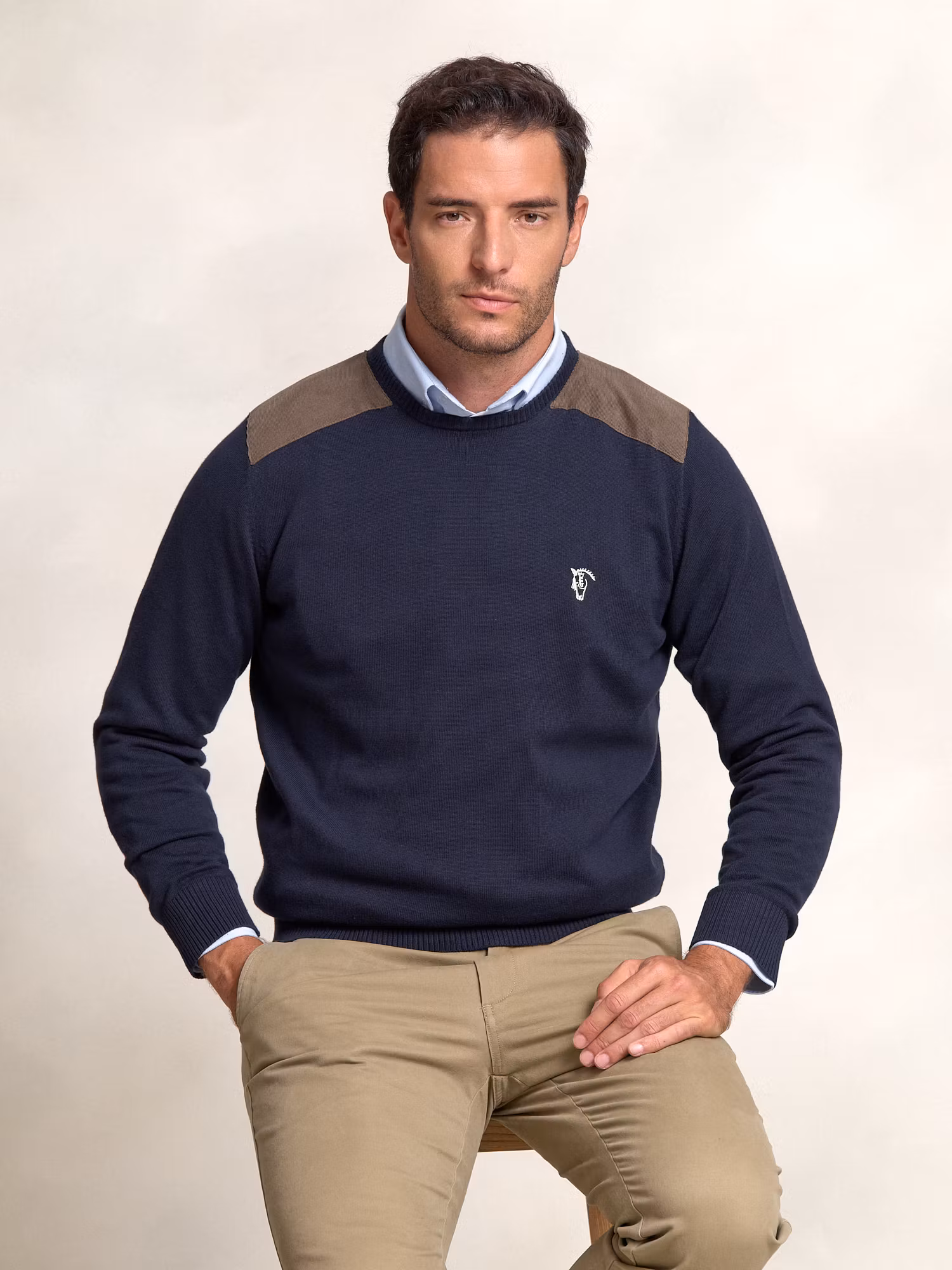 Pull-over col rond avec Détail en Velours Côtelé | Marino