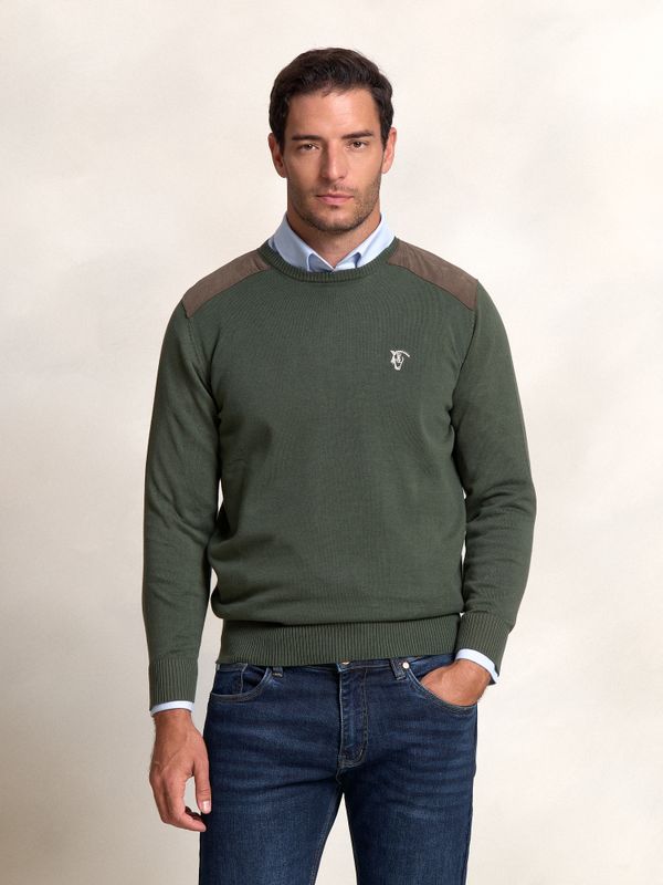 Suéter de gola redonda Detalhe em Veludo Cotelê | Musgo