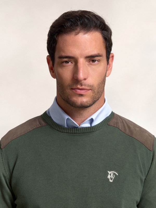 Suéter de gola redonda Detalhe em Veludo Cotelê | Musgo