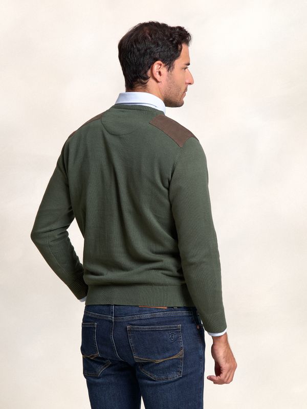 Suéter de gola redonda Detalhe em Veludo Cotelê | Musgo