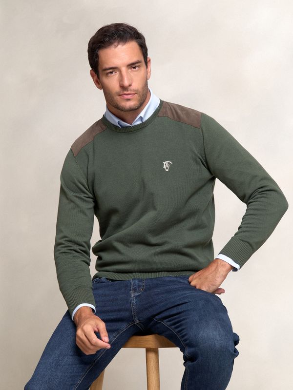 Suéter de gola redonda Detalhe em Veludo Cotelê | Musgo