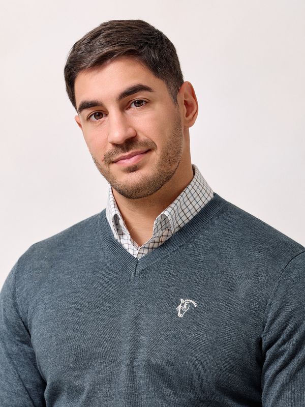 Suéter decote em V | Azul Lago