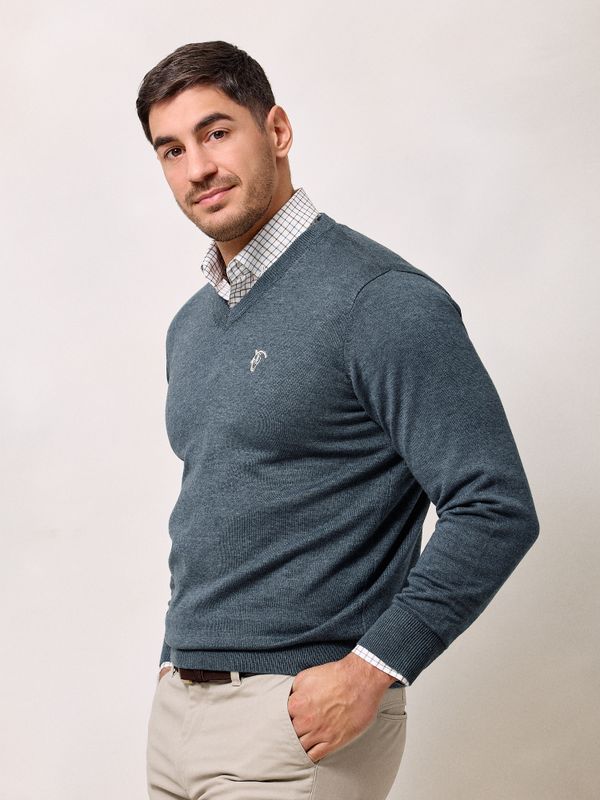 Suéter decote em V | Azul Lago
