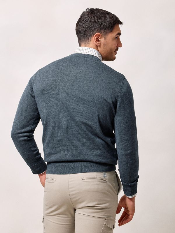 Suéter decote em V | Azul Lago