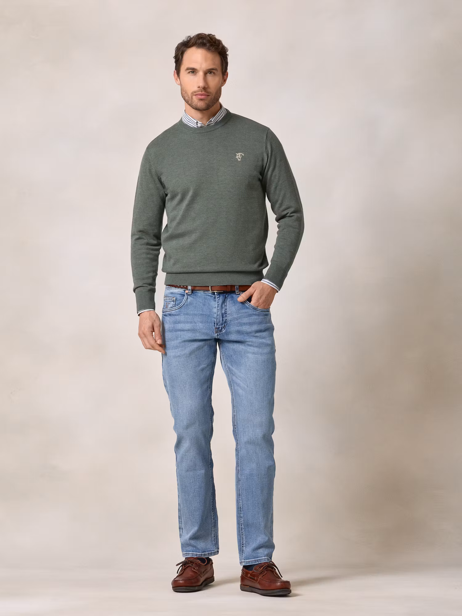 Round neck sweater | Khaki