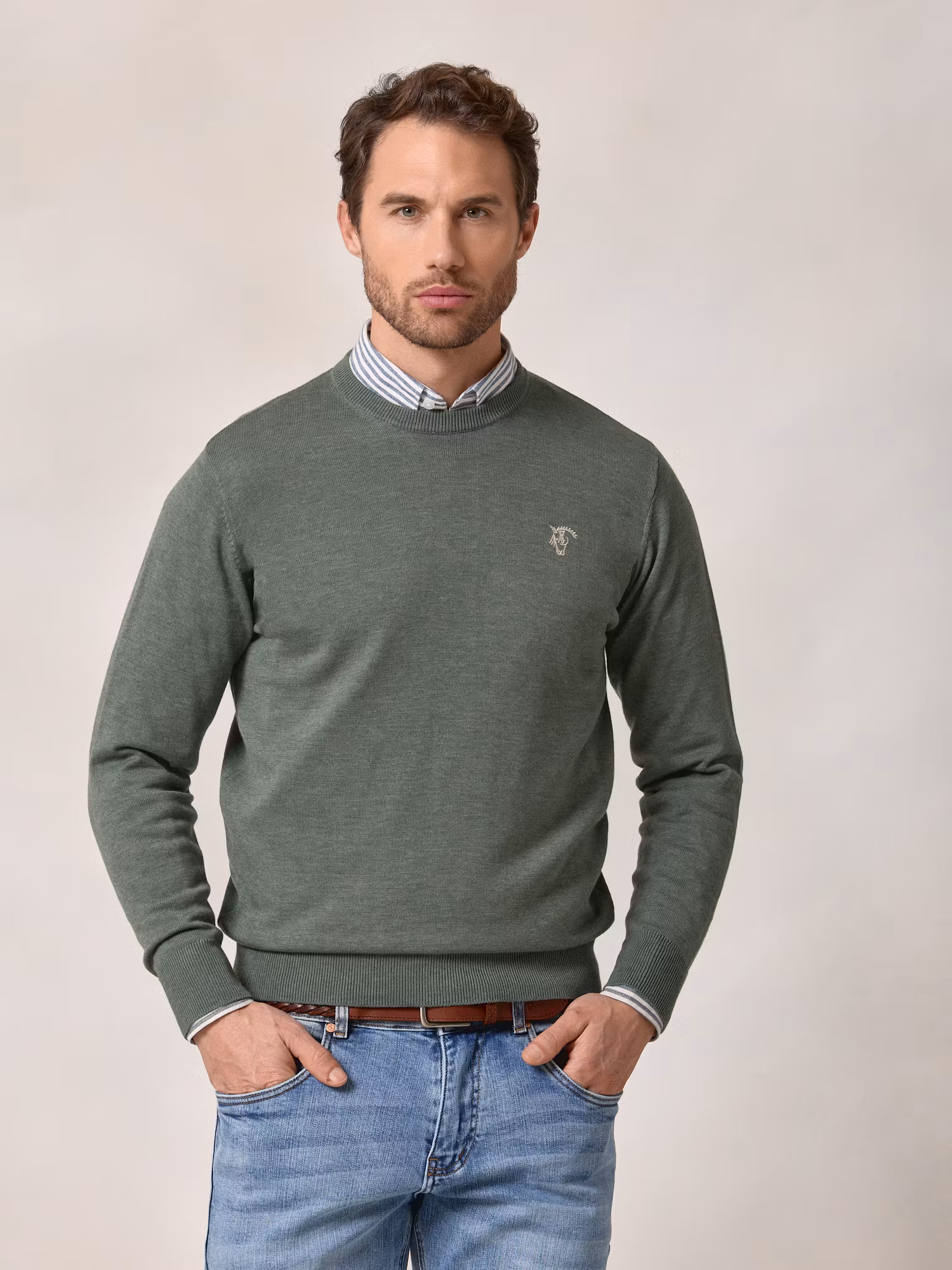 Round neck sweater | Khaki