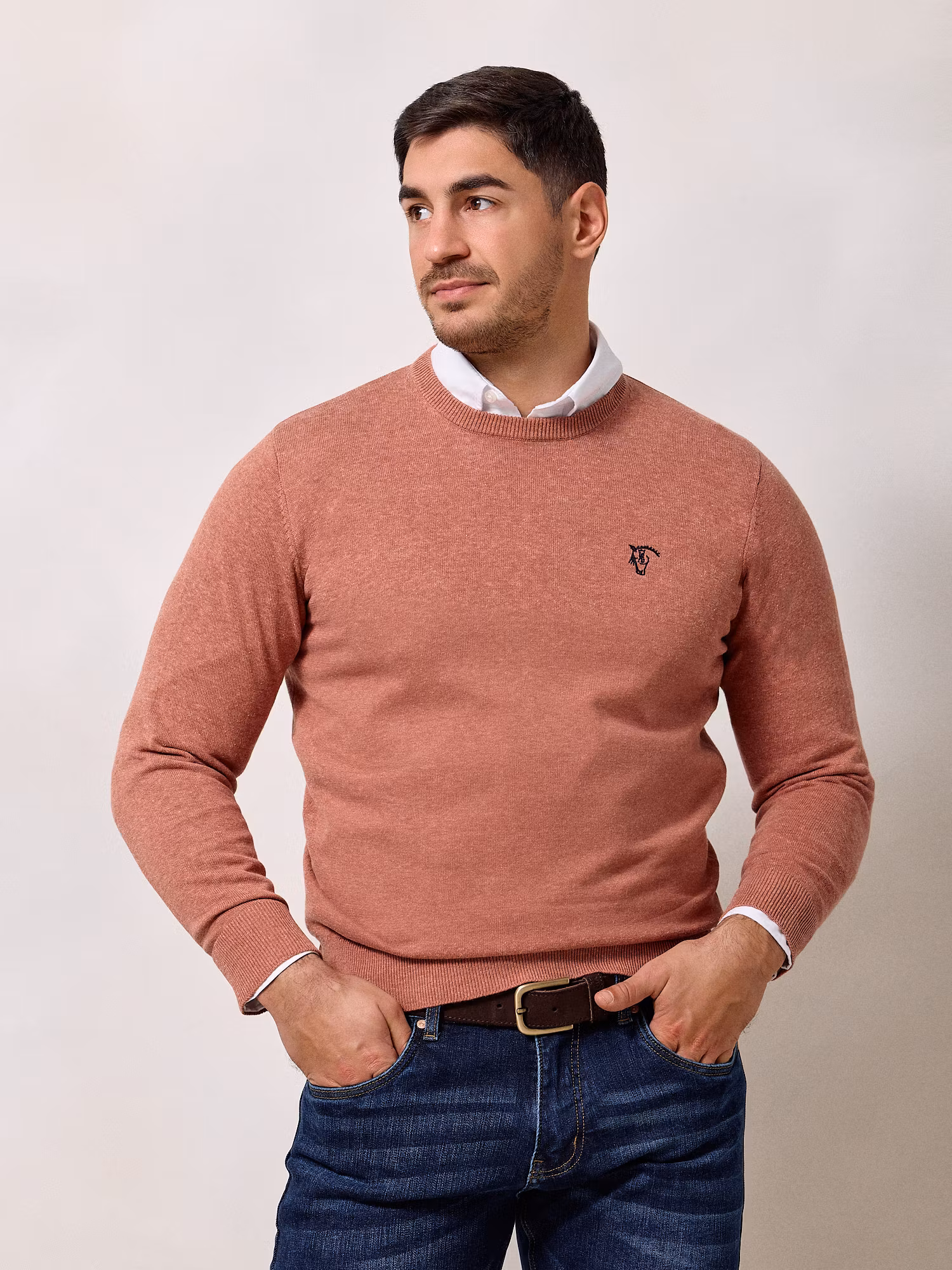 Round neck sweater | Terracotta