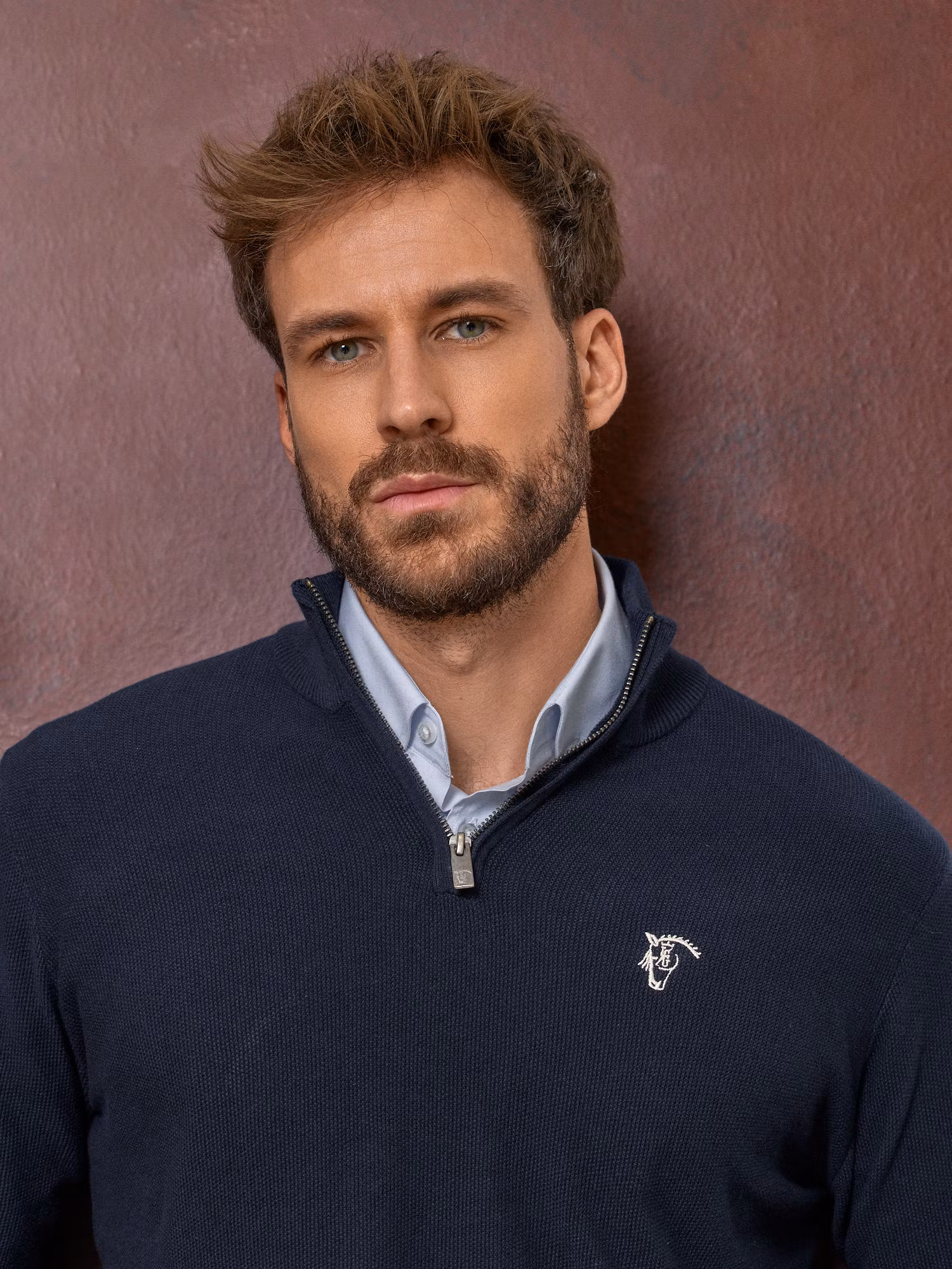 Pull à Structure Demi-Fermeture Éclair | Bleu Marine