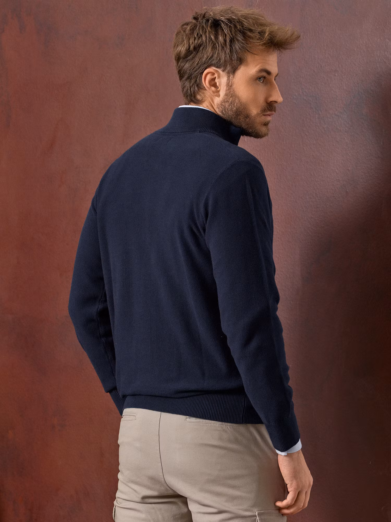 Pull à Structure Demi-Fermeture Éclair | Bleu Marine