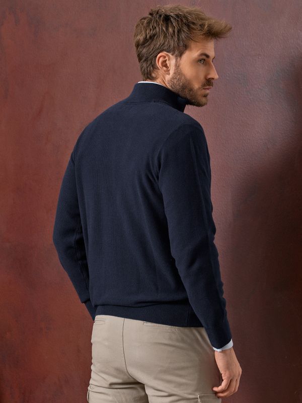 Suéter de Estrutura com Meio Zíper | Azul Marinho