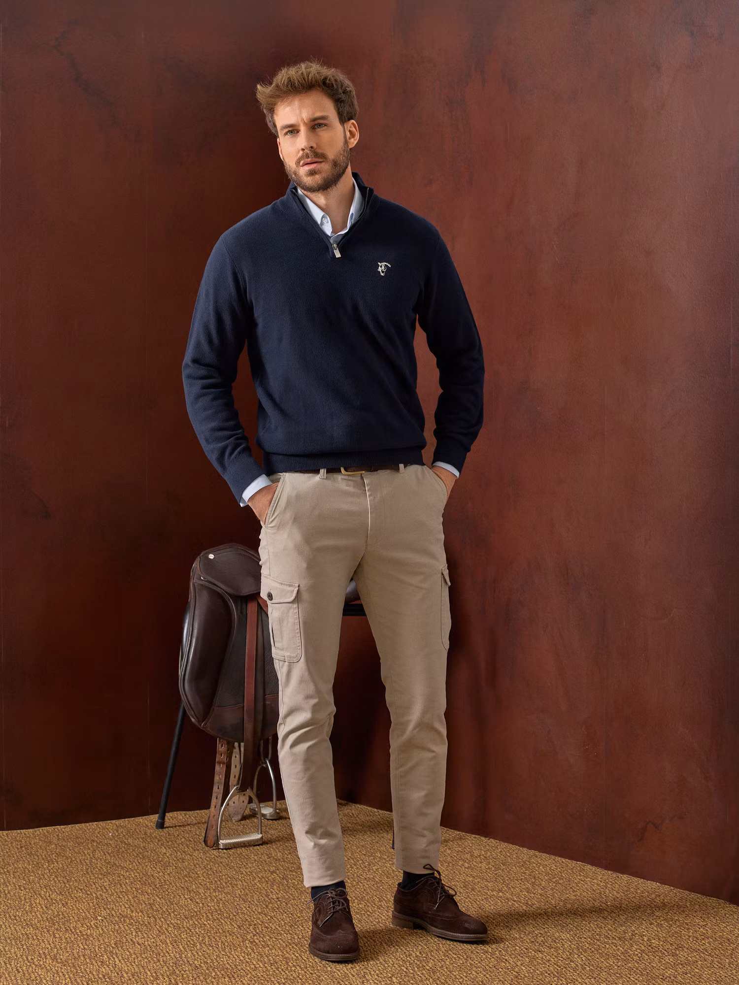 Pull à Structure Demi-Fermeture Éclair | Bleu Marine